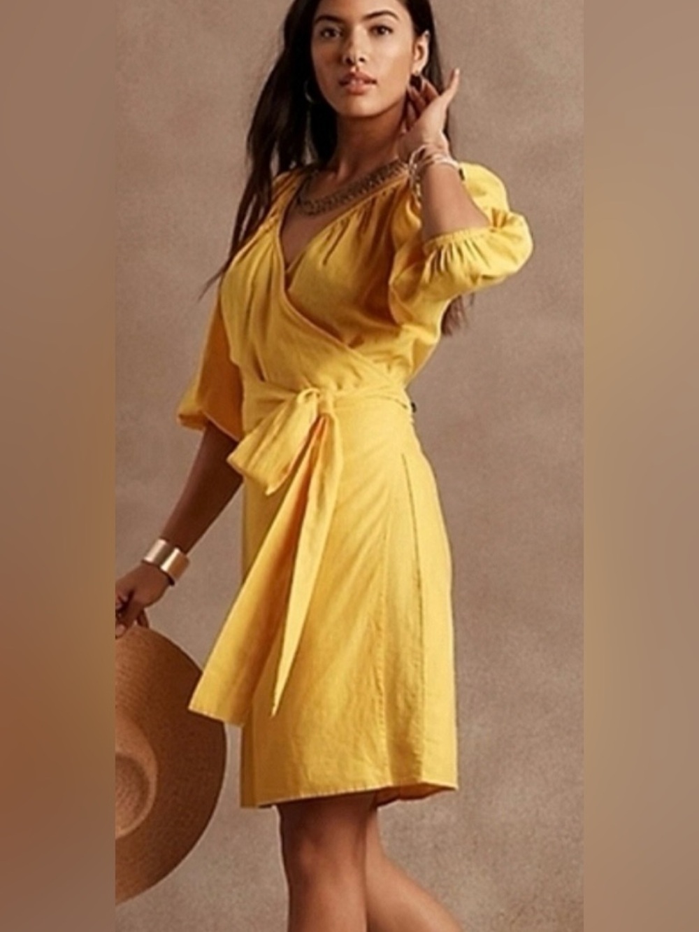 Banana Republic Factory linen blend Yellow Wrap Dress  size S